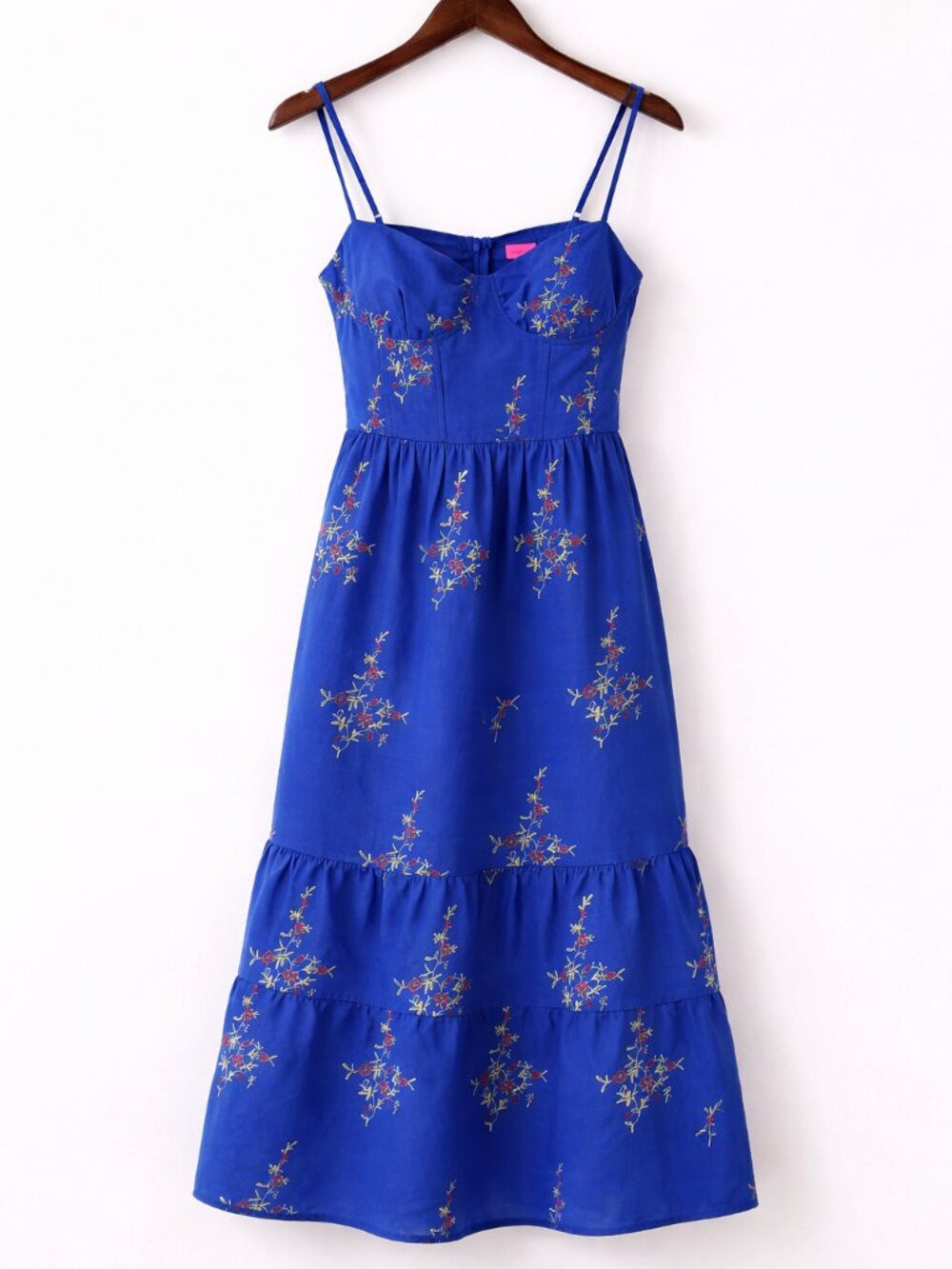 NWT Betsey Johnson Blue Embroidered Midi Dress Size 4 | Floral Corset Tiered